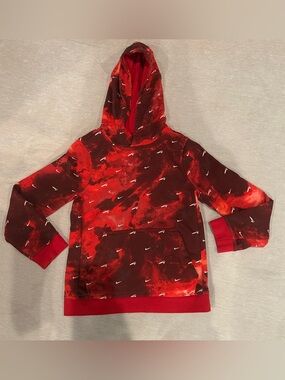 Nike Red and Dark Red Graphic Pullover Hoodie Kids Size Medium